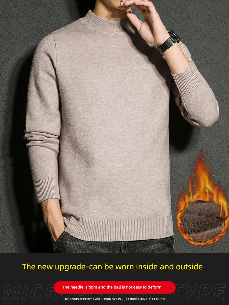 Half high collar sweater male winter Plush thickening keep warm Lay a foundation Sweater 2022 new pattern Autumn clothes Inner lap Put on your clothes