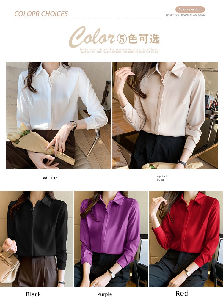 suit Inner lap Long sleeve Satin temperament real silk shirt