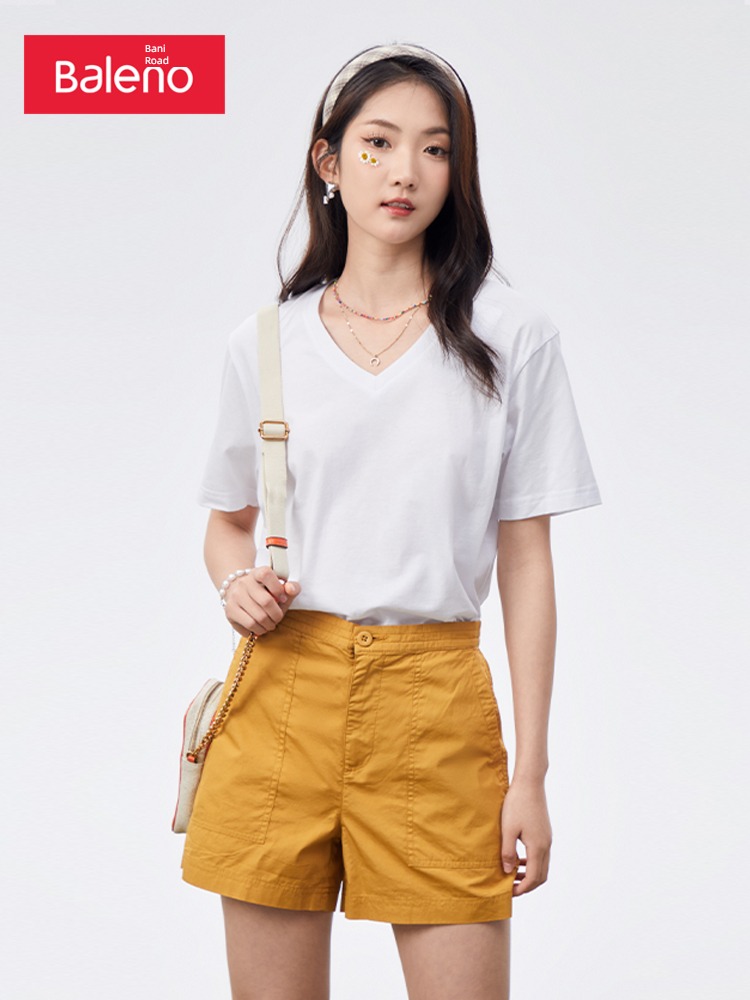 Benny Road leisure time pure cotton jacket V-collar Half sleeve T-shirt