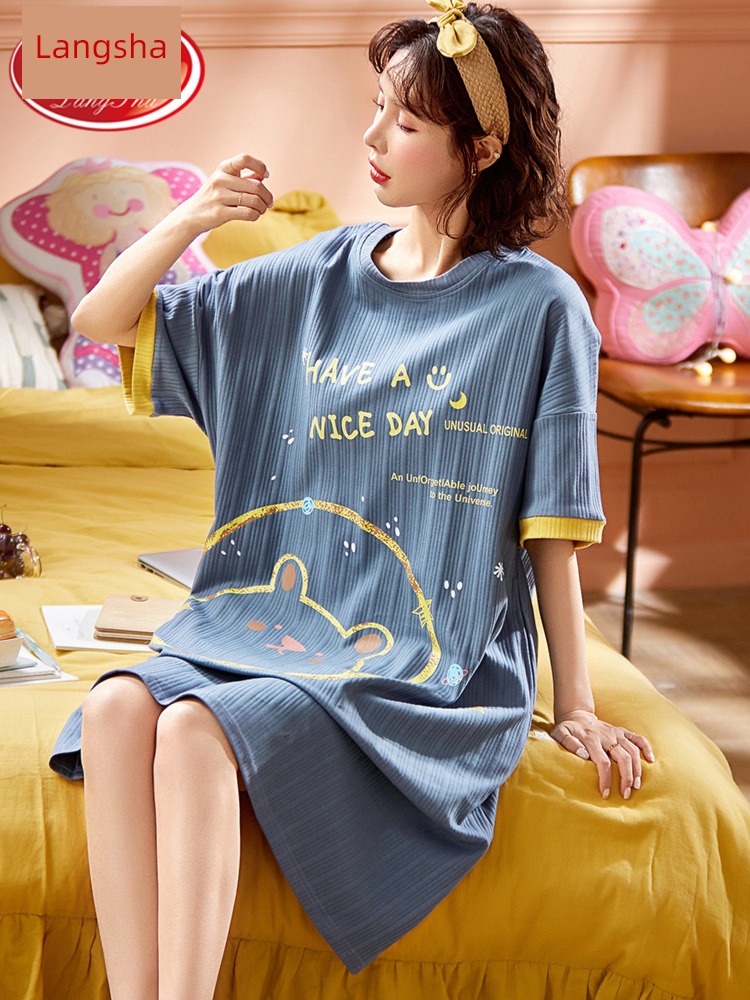 Ronsa pure cotton Short sleeve ma'am summer Cartoon Nightdress