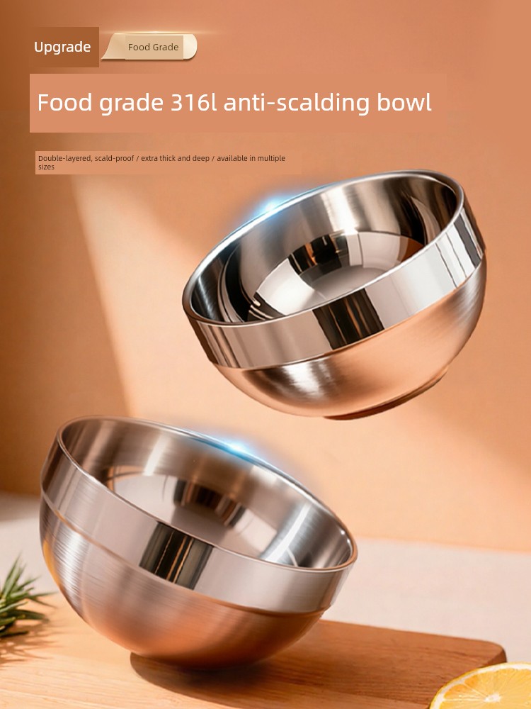 Food Grade Double Layer Insulation Bowl For Home Kids Stainless Steel