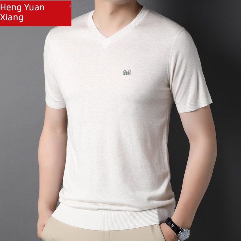 hyz  Collar sweater Young and middle-aged people knitting Short sleeve T-shirt