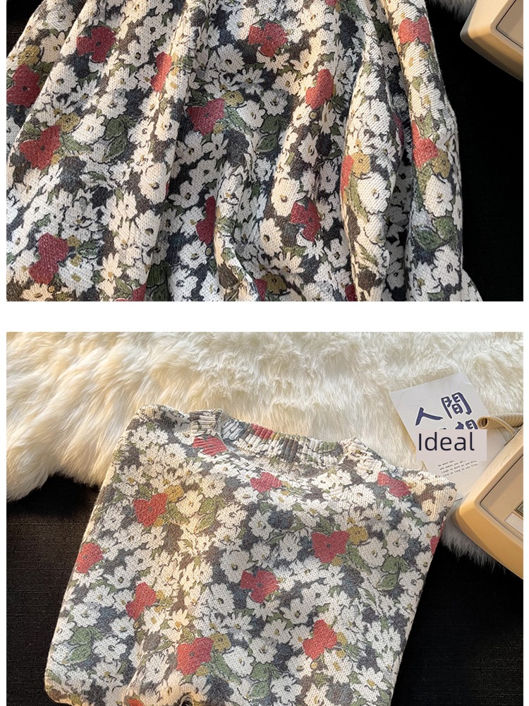 ins Retro Hong Kong flavor Broken flower easy handsome sweater
