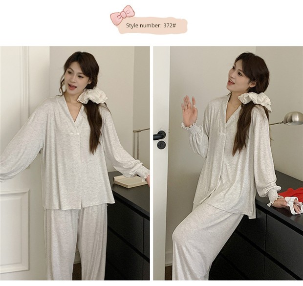 Free Hairband with Modal Maternity Pajamas for Women, Spring and Autumn Cool Nursing Postpartum Wear, Summer Thin Style with Breast Pads for Home Use — 17