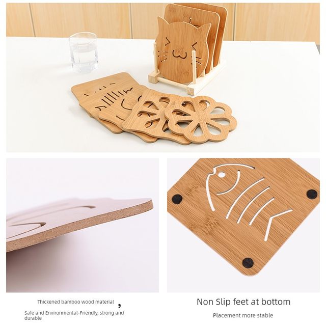 10 packs of wooden thermal insulation pads placemat creative dining table mats heat insulation anti-slip casserole anti-scalding pads plate pad coasters