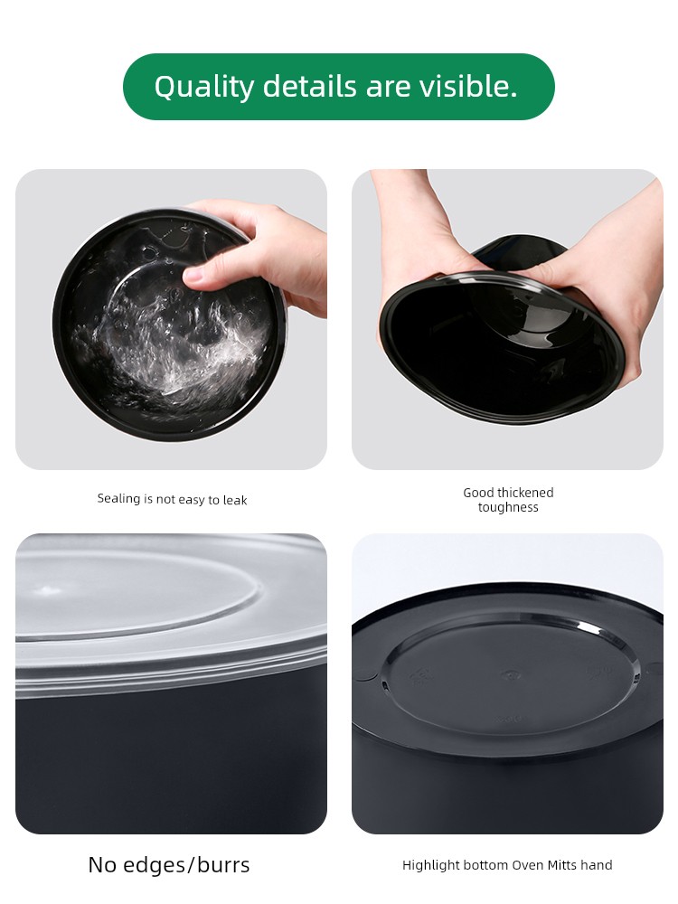 Round 1000ml Black Soup Bowl Disposable Lunch Box