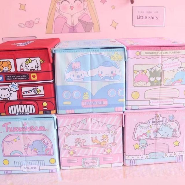 Cute Melody desktop storage box with lid soft girl student dormitory summary miscellaneous basket cosmetic folding box