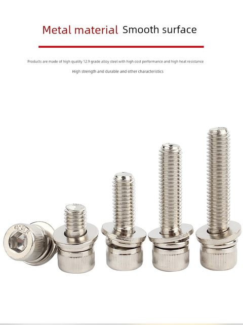 12.9-grade nickel plated hexagon three-combination screw cup head hexagon with pad screw combination M3M4M5