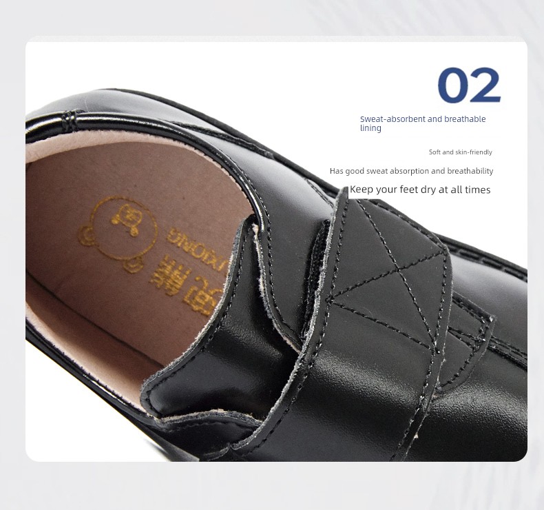 Boys' Leather Shoes 2026 Spring and Autumn New Style Black British Performance Shoes Single Shoes Soft Sole Children's Student Performance Shoes — 8