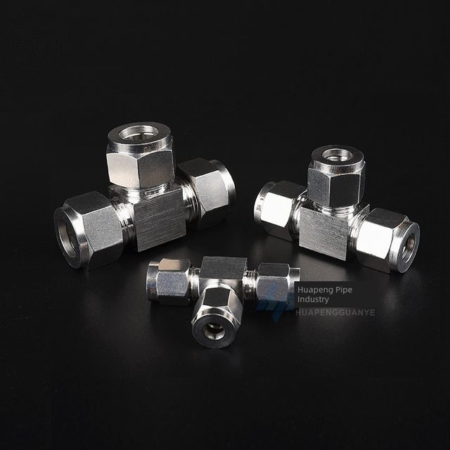 304/316 stainless steel clamp tee middle double joint instrument gas source copper tube T-shaped equal diameter quick plug lock 8
