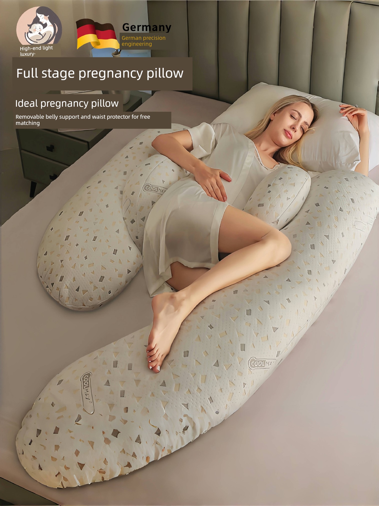 German Pregnancy Pillow for Waist Support, Side Sleeping Pillow, Belly Support Pillow, Side Sleeping Pillow for Pregnant Women, Special Sleeping Pillow, Leg-Hugging Pillow