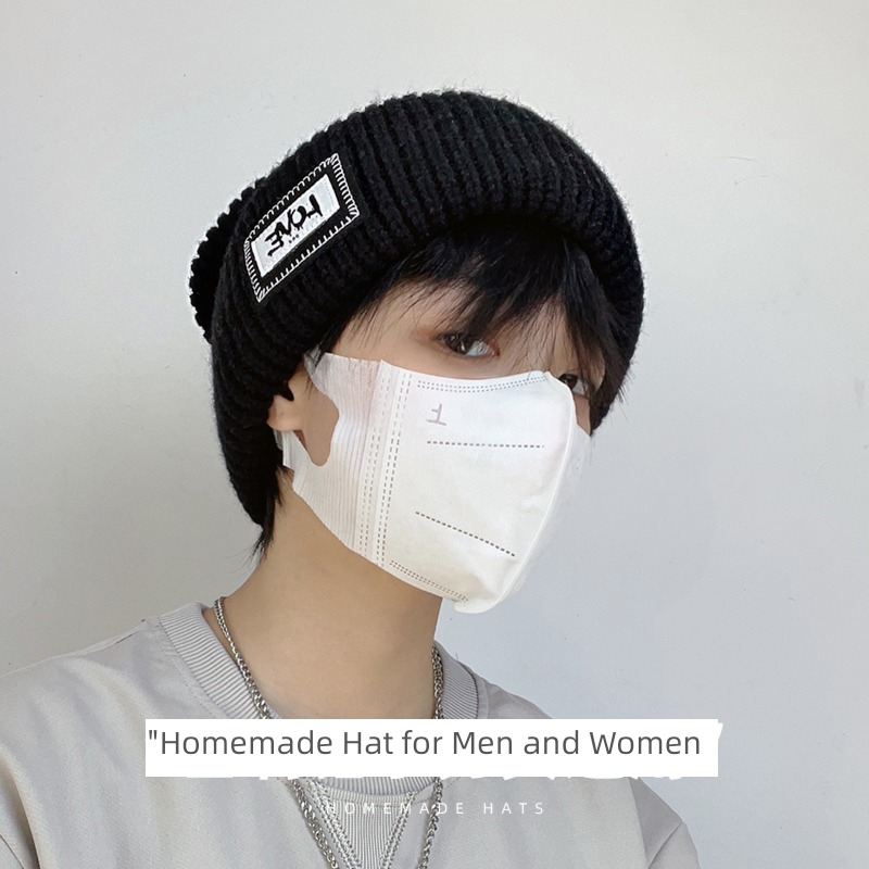 Hat male winter Korean version Versatile letter keep warm Ear protection Knitted hat winter Cold cap Cotton cap Baotou cap woolen hat