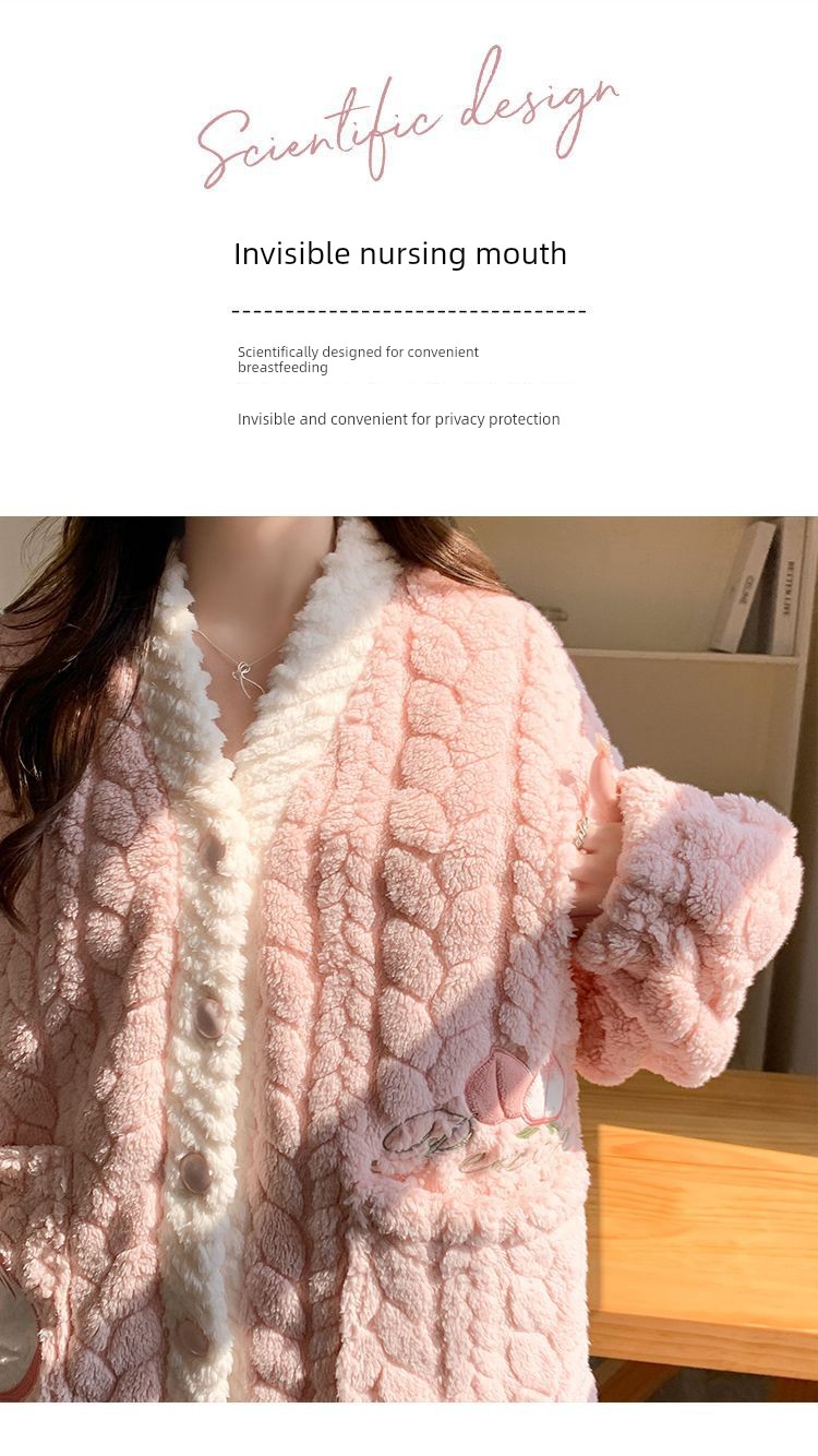 2026 Coral Fleece Maternity Pajamas Winter Postpartum Large Size Nursing Warm Thickened Homewear for Pregnant Women — 41