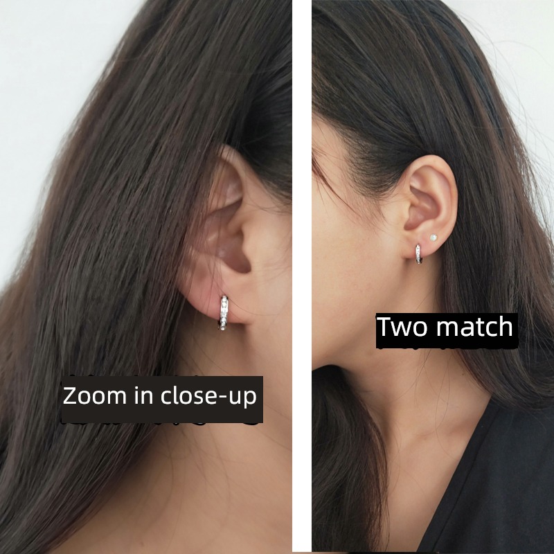 Wang Jiaer 925 Sterling Silver Inlaid diamond Bright surface Same Earrings