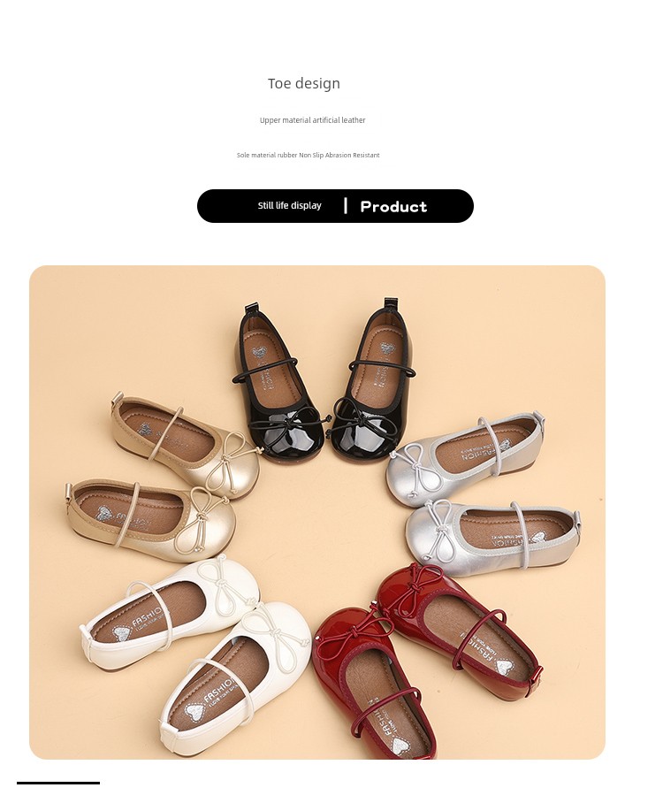 Girls' Leather Shoes, Kidsren's Bow-Knot Princess Shoes, 2026 Spring New Style, Baby Girl Dance Shoes, Soft-Soled Bean Shoes — 5