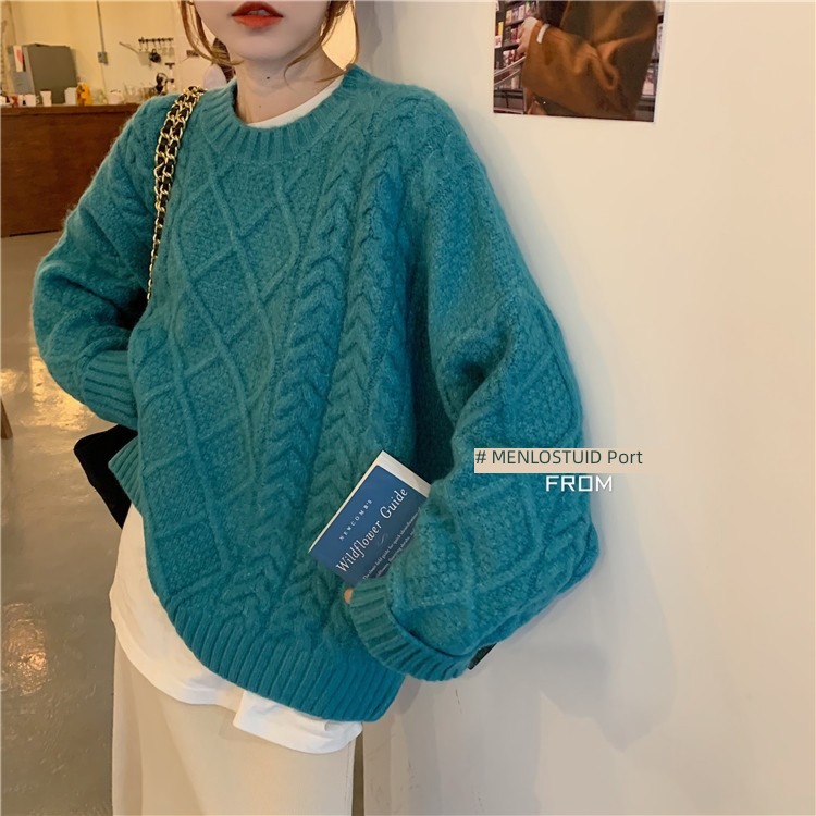 thickening Hemp flowers sweater easy student Round neck Condom