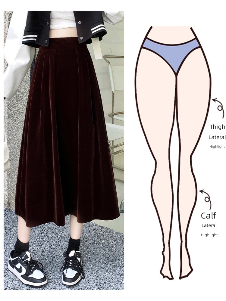 Autumn and winter High waist Sagging sensation Big swing Velvet skirt