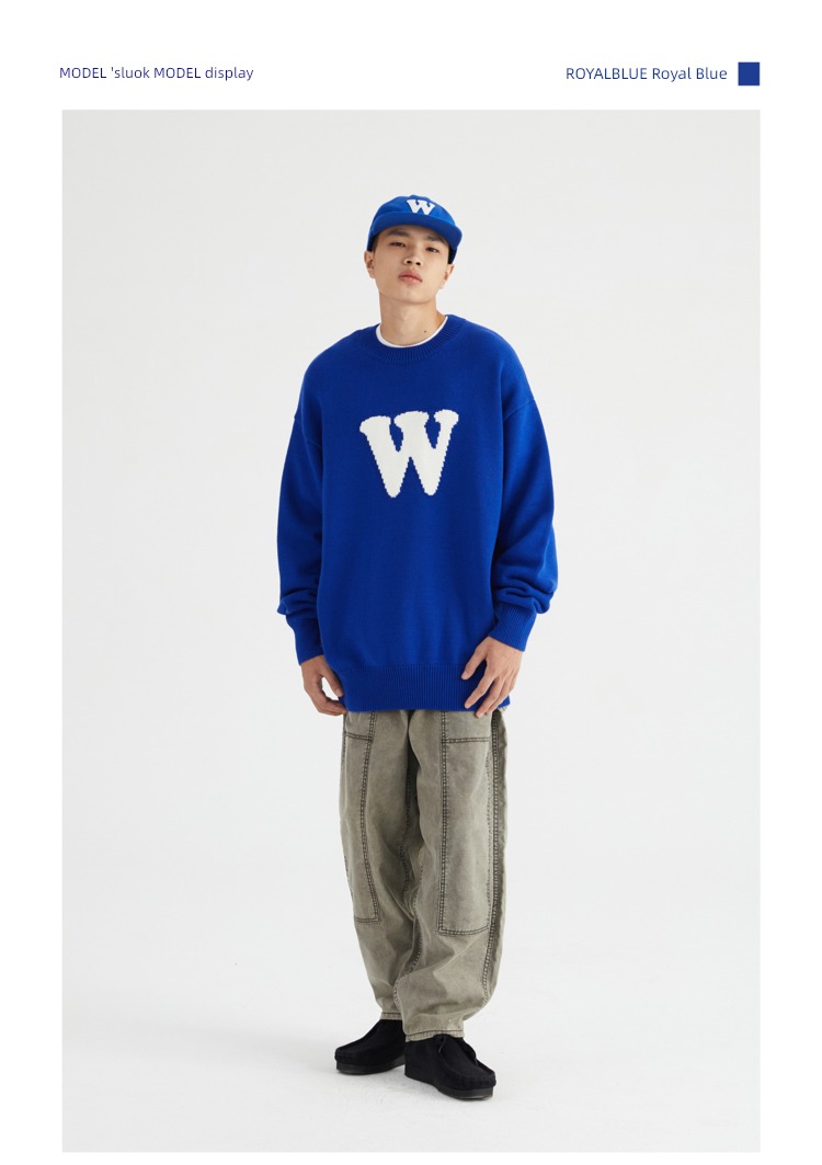 WASSUP letter leisure time trend Round neck men and women sweater