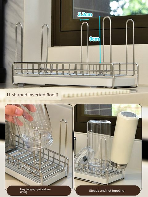 304 stainless steel drain cup holder upside down home dining table countertop insulation tea cup storage bottle storage rack