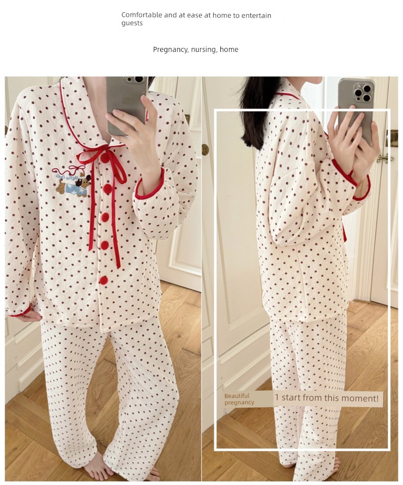 Spring, Autumn, and Winter Maternity Pajamas with Chest Pads, Thickened Air Cotton, No Need to Wear Underwear, Layered Maternity Sleepwear with Hood Set — 16