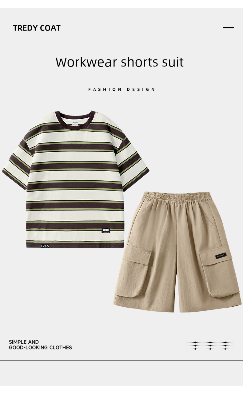 It Groundzero Boys' Summer Outfit Set Summer 2026 New Stylish Thin Work Shorts for Children Summer — 4