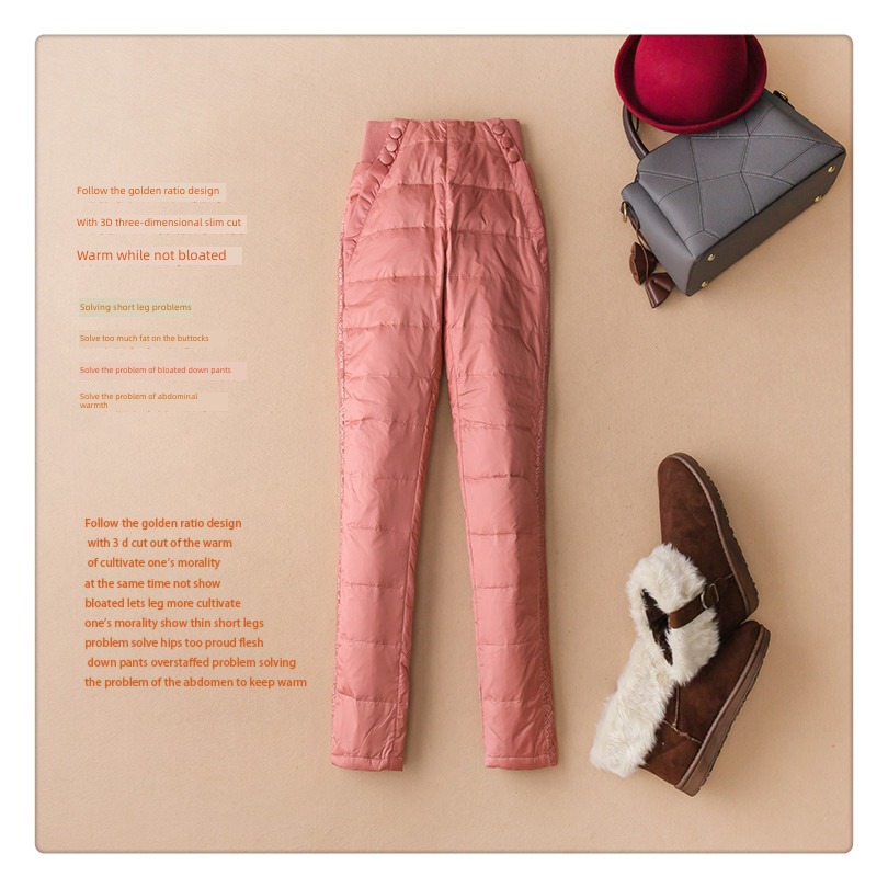 High waist elastic force Self-cultivation Wool Lace lady Down pants