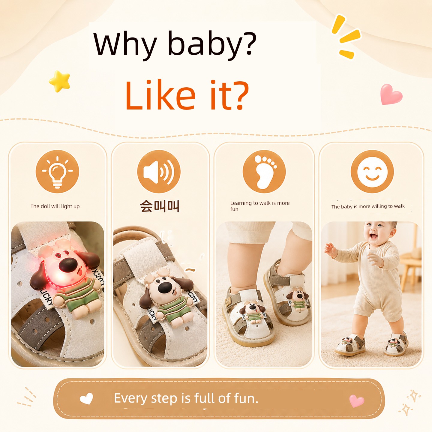 Summer Baby Squeaky Sandals 6-18 Months Unisex Toddler Shoes with Lights, Non-Slip, Closed-Toe, Soft Sole, Sound-Making Children's Shoes — 2