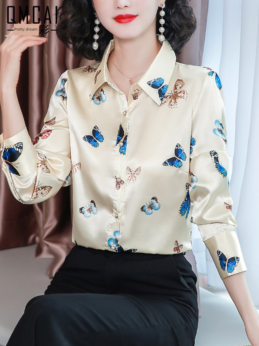 Hangzhou shirt ma'am Long sleeve Broken flower jacket silk