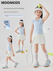 moonkids女童网球套装运动速干衣服百褶夏季女孩儿童裤裙羽毛球服