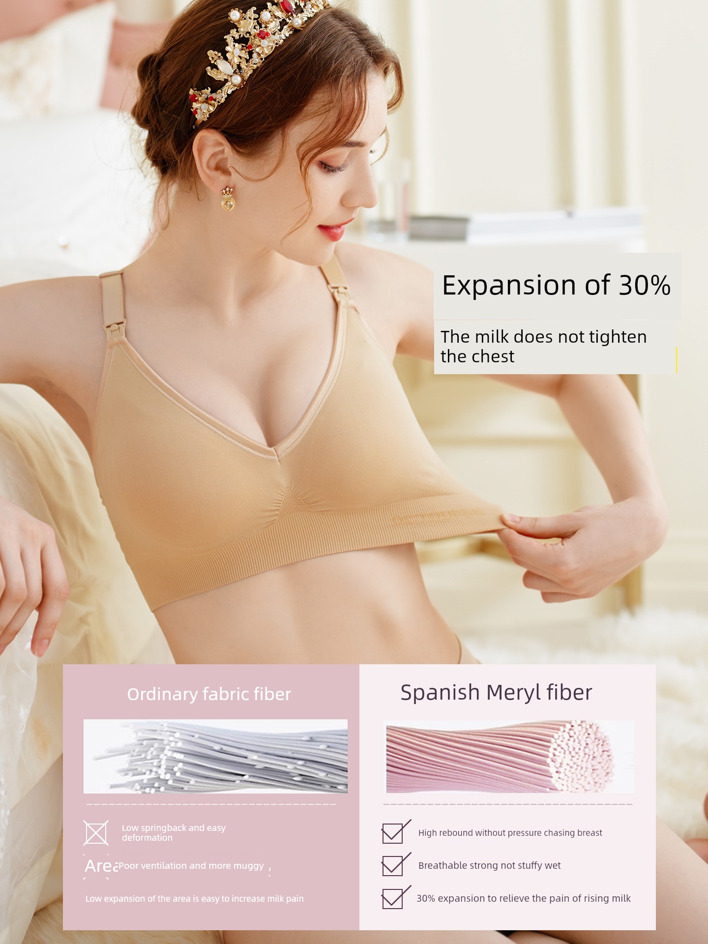 October Queen Nursing Bra for Women, Special for Pregnancy and Postpartum Breastfeeding, Anti-Sagging, Gathering, Sleep-Friendly, Seamless Maternity Bra — 3