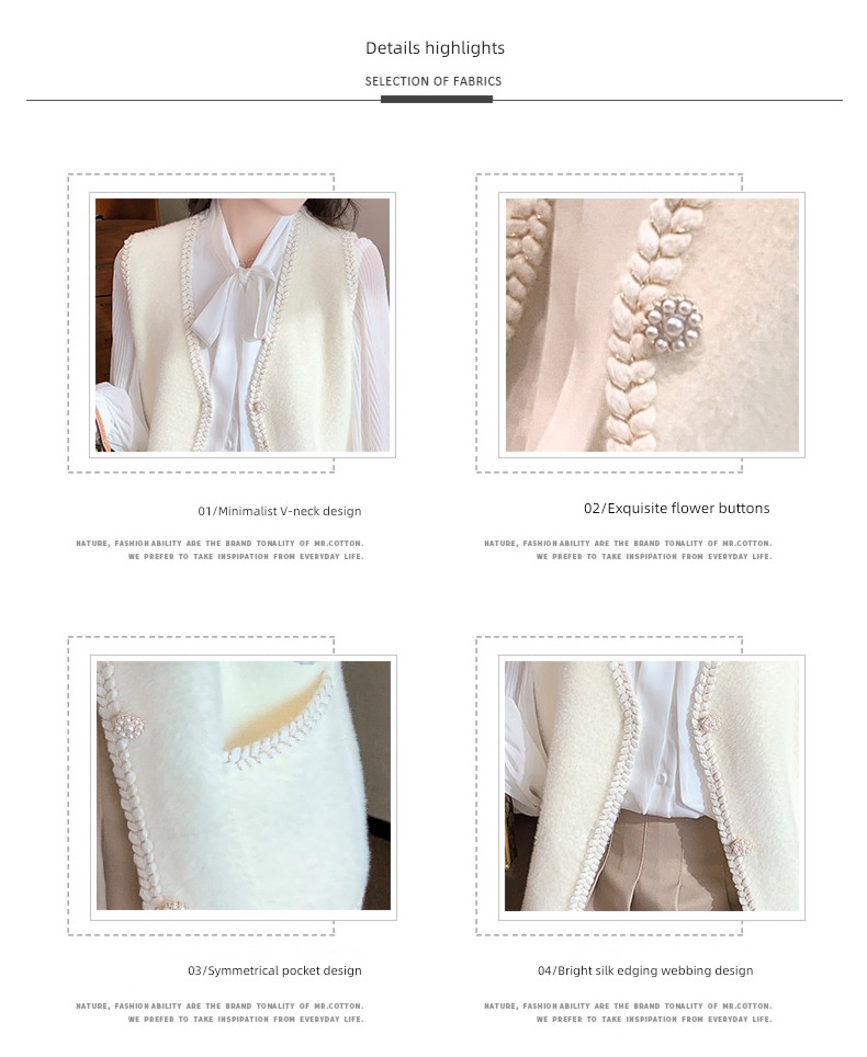 Little fragrance early autumn winter temperament Show thin white Cardigan