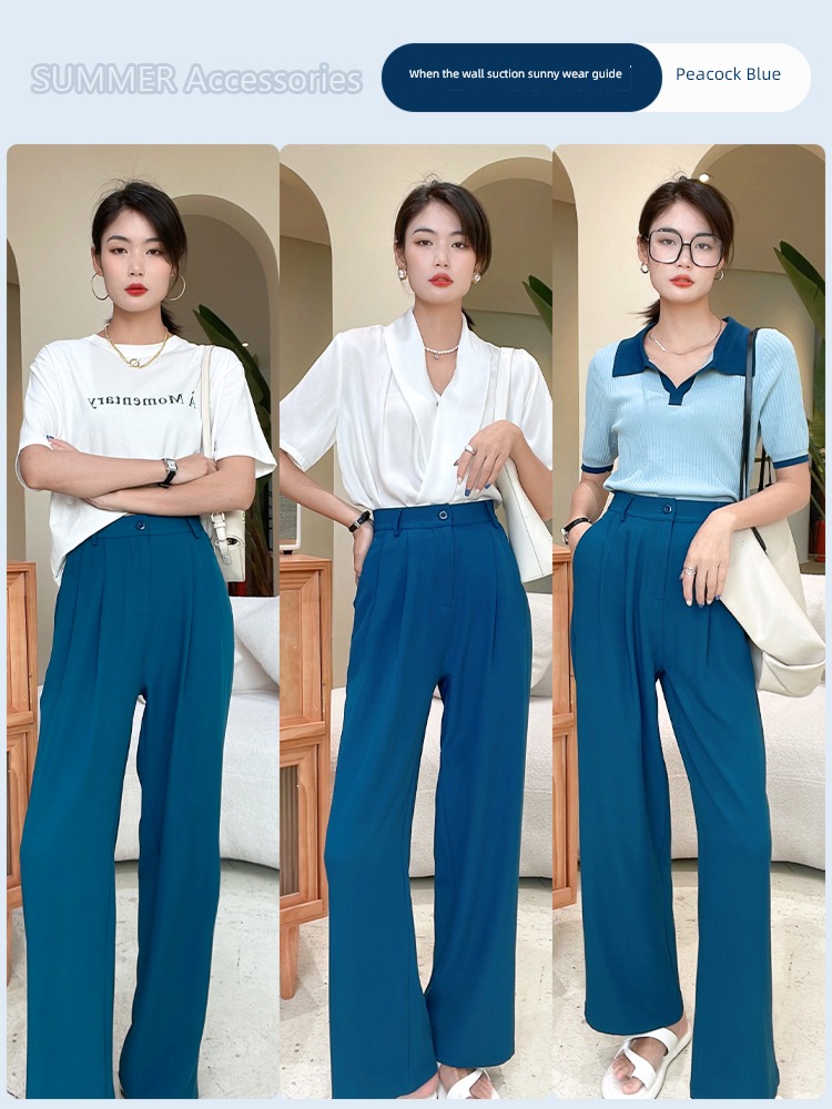 Chiffon High waist Show thin Sagging feeling leisure time Wide leg pants