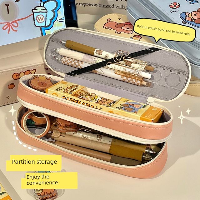 Cute double-layer pencil bag large capacity cartoon stationery storage pencil case elementary school boy and girl high-value stationery box