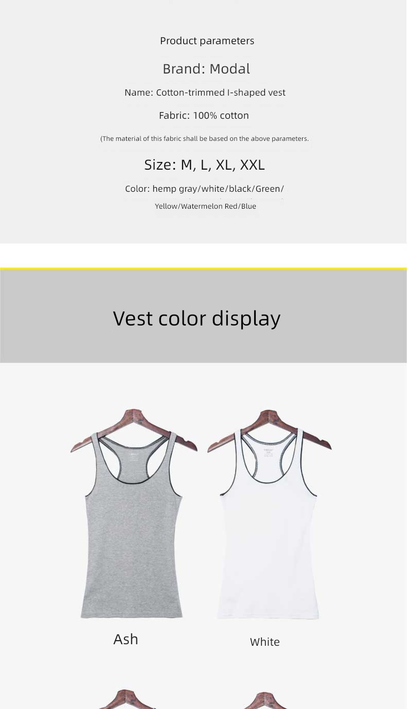 Beautiful back pure cotton motion Wear out Inner lap female I-shape vest