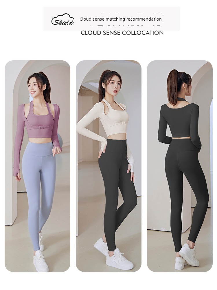 female With chest pad major Quick drying Long sleeve run Yoga clothes