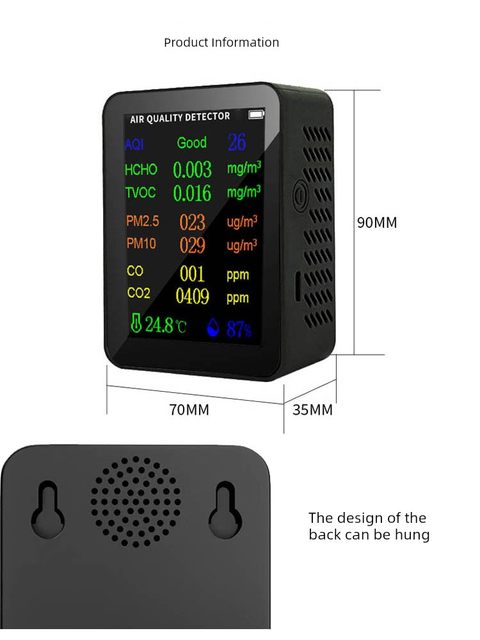 10-in-1 household formaldehyde detector pm2.5 pm10 particulate matter monitoring CO carbon dioxide tester AQI