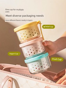 Modern Housewife Fruit Bento Box for Elementary School Students, Overnight Oats Cup with Lid and Spoon, Portable Takeawa
