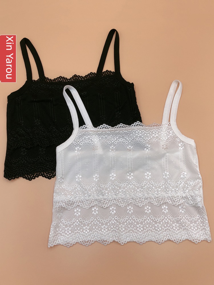 Beautiful back Light proof Lace white camisole Thin money undergarment covering the chest and abdomen