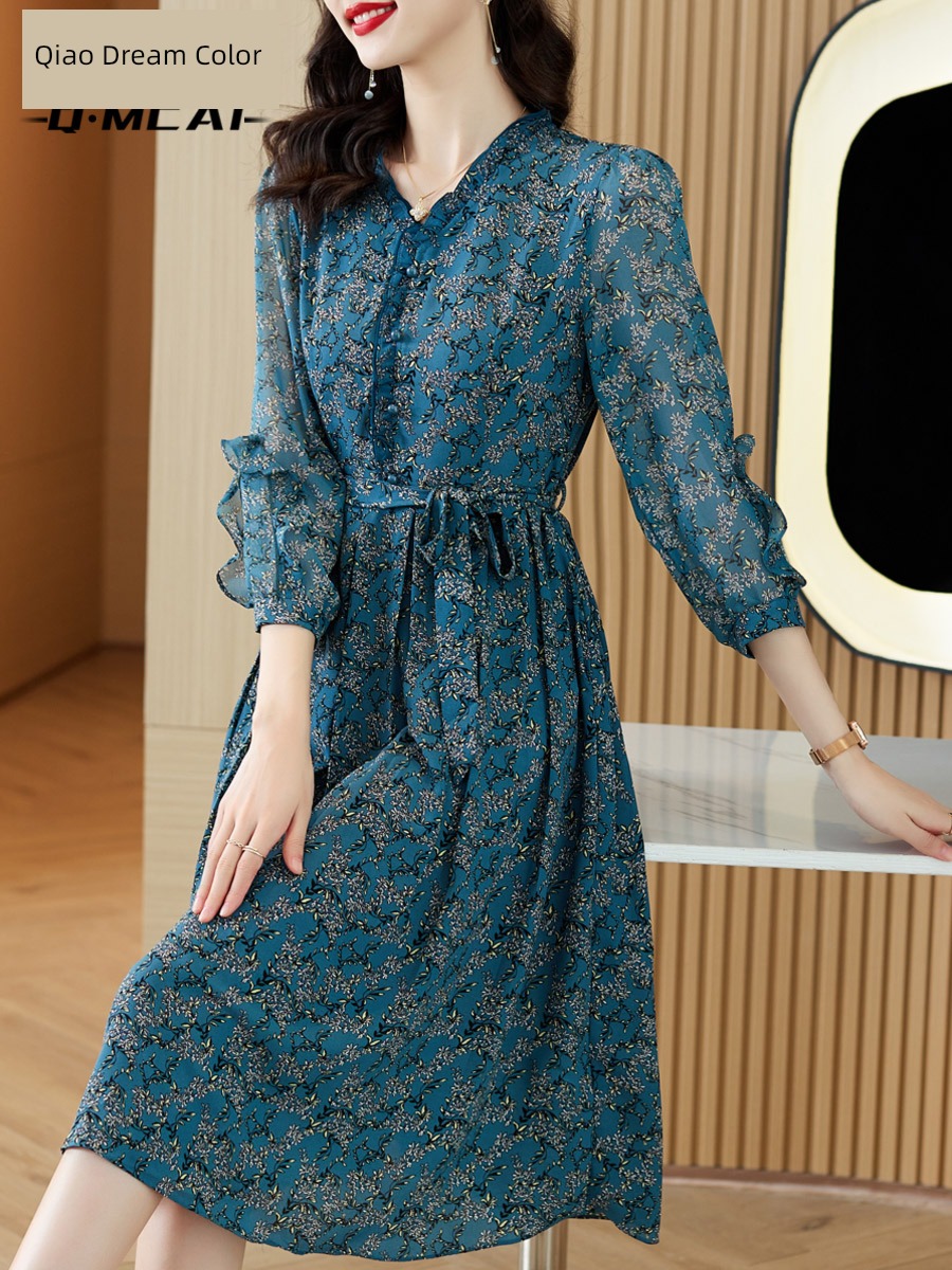ma'am 2023 spring High waist Chiffon Dress