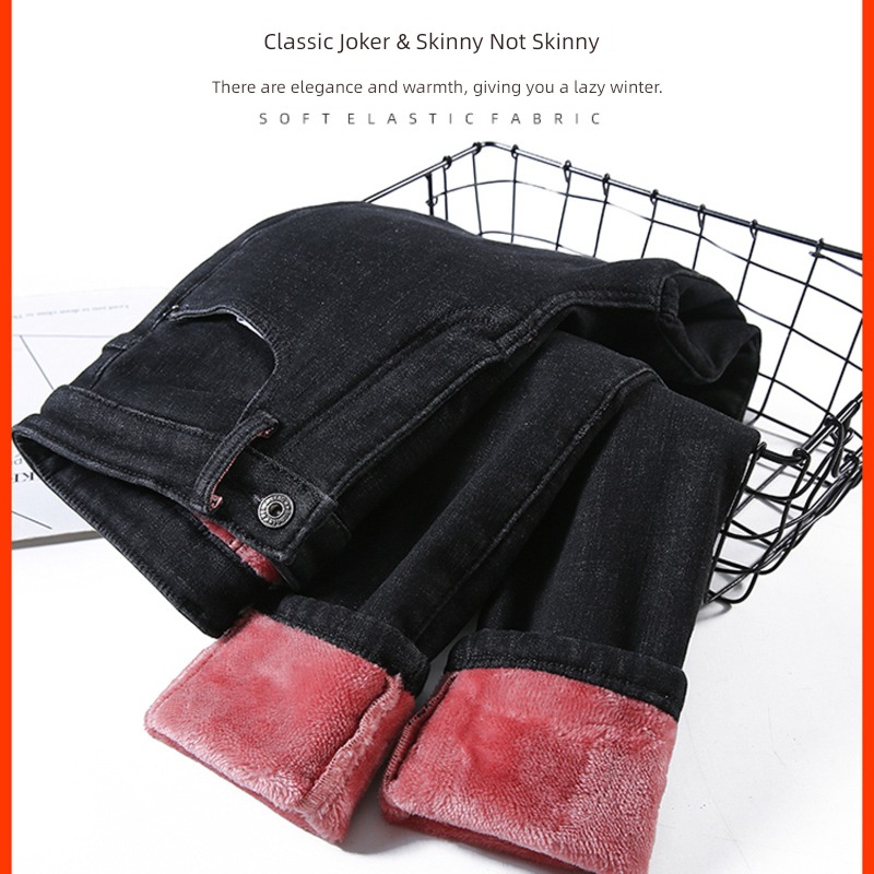 thickening Autumn and winter High waist Velvet belt Wear out Jeans