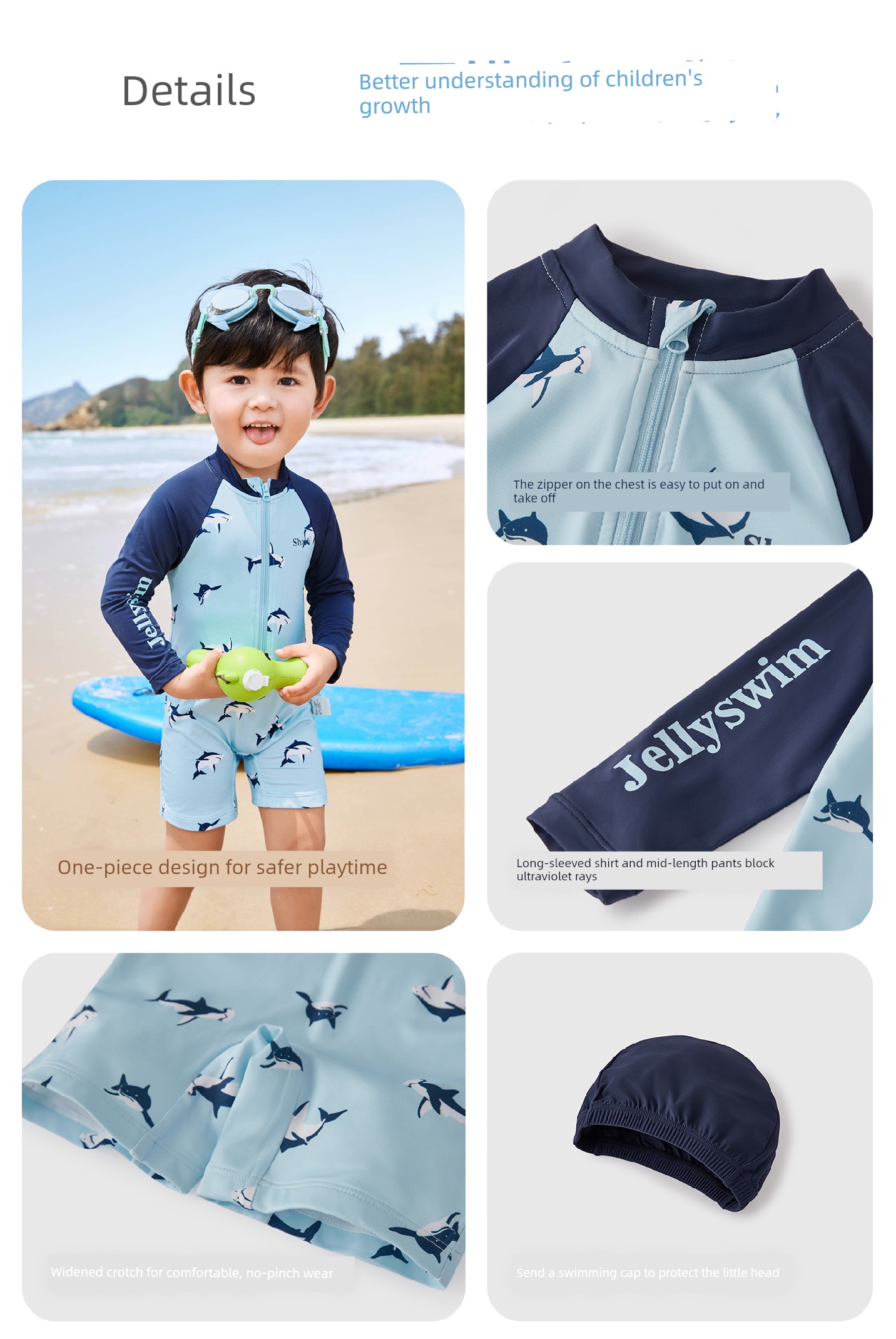 Quick-Drying Sun Protection Children's Separates Shark Long Sleeves Swimsuit — 23