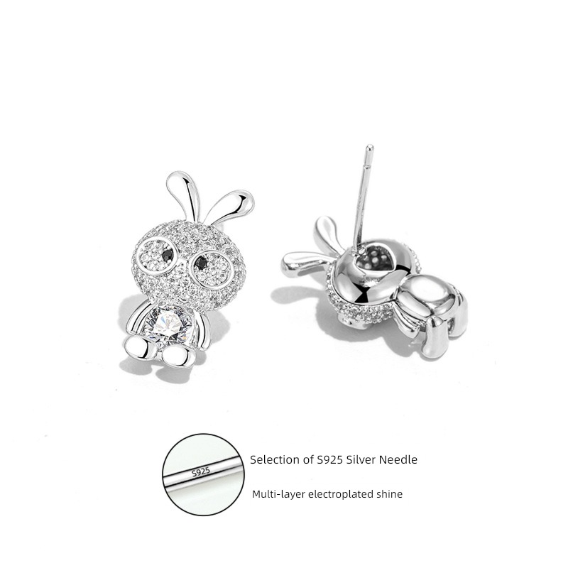 Eyeglass rabbit Sterling Silver female Minority Sense of design Autumn and winter Ear Studs