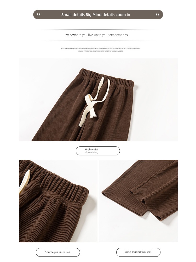 Cotton wool Spring, autumn and winter High waist Sagging sensation leisure time Wide leg pants