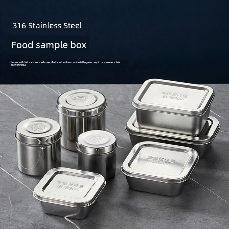 316 Stainless Steel Food Sample Storage Box with Lid for Kindergarten, School Canteen, Kitchen, Refrigerated Preservation, and Snack Storage