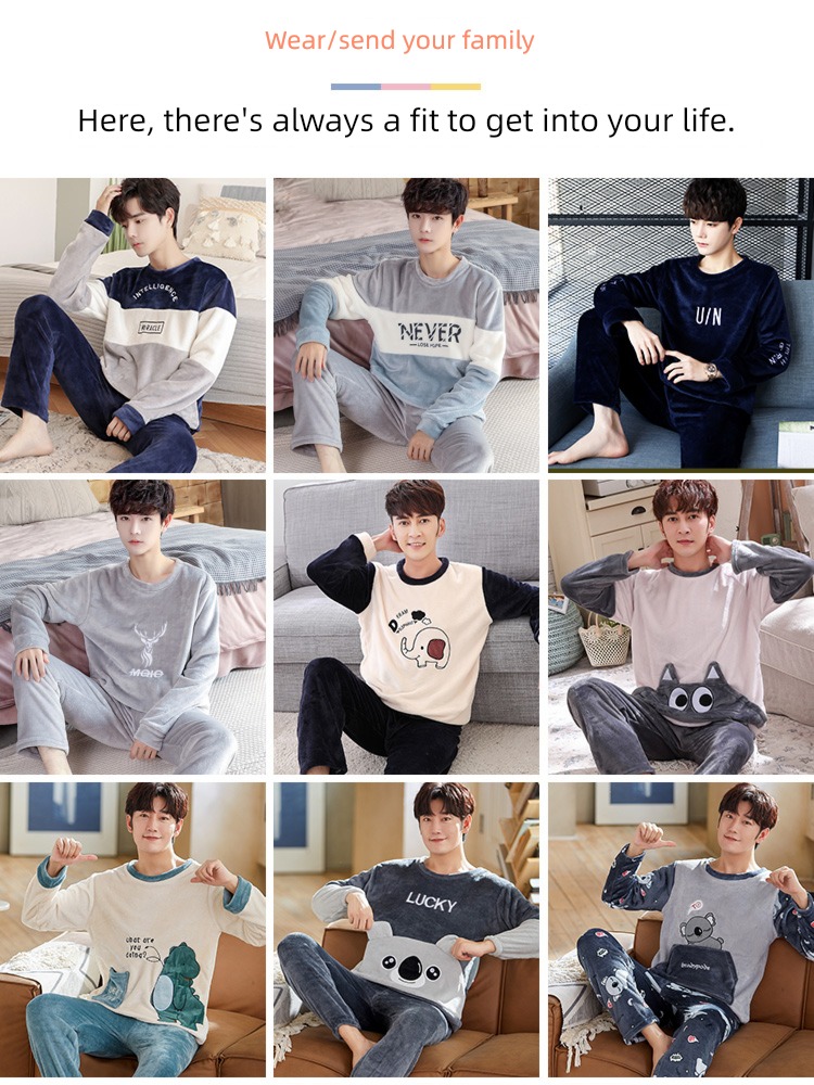 male thickening keep warm Flannel Condom Autumn and winter pajamas