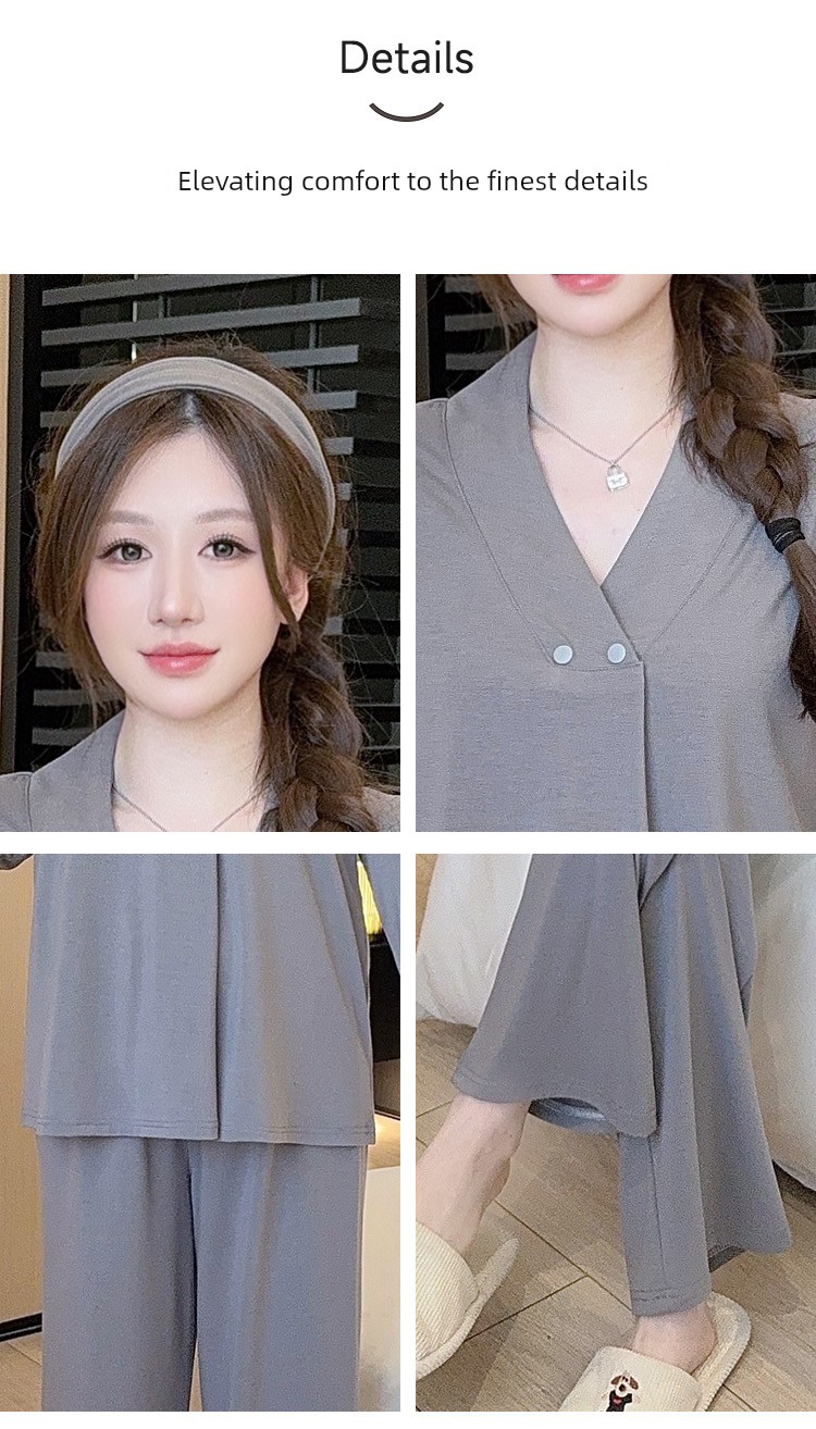 Modal Summer, Autumn, and Winter Maternity Wear with Chest Pads, Pure Cotton Postpartum October Maternity Nursing Pajamas and Loungewear — 12