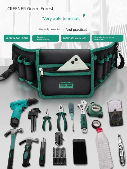 Green Forest Tools and Waist Bag Electrician Sturdy, Durable, Portable, Small Storage and Repair Wear-resistant Multi-function Bag Hanging Special