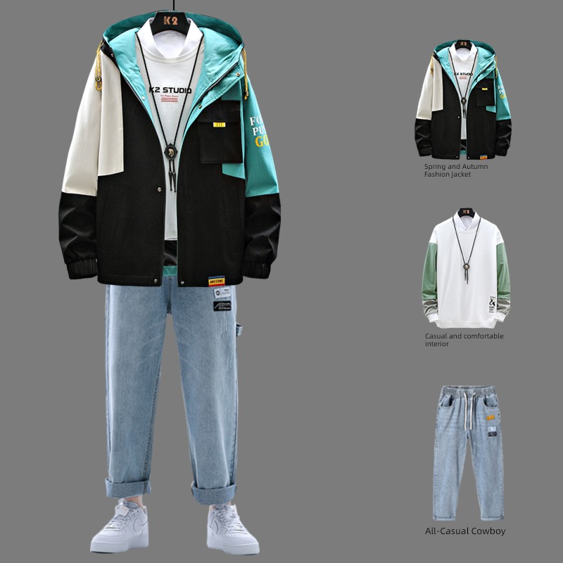 man motion leisure time Three piece suit men's wear a set collocation Ruffian handsome 2021 The new spring and autumn schoolboy clothes