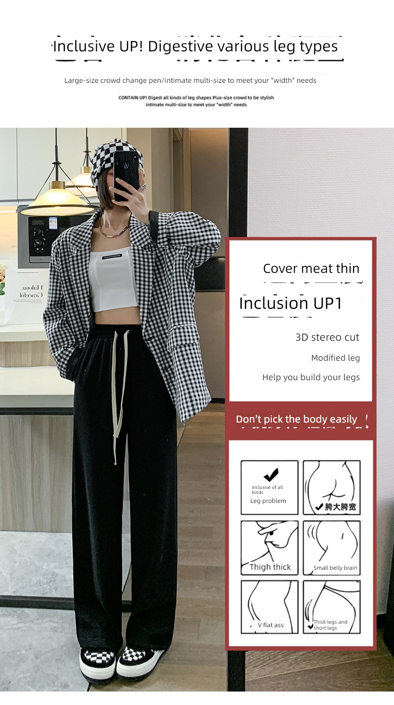 Spring and Autumn High waist easy Straight cylinder leisure time Women's trousers Drawstring