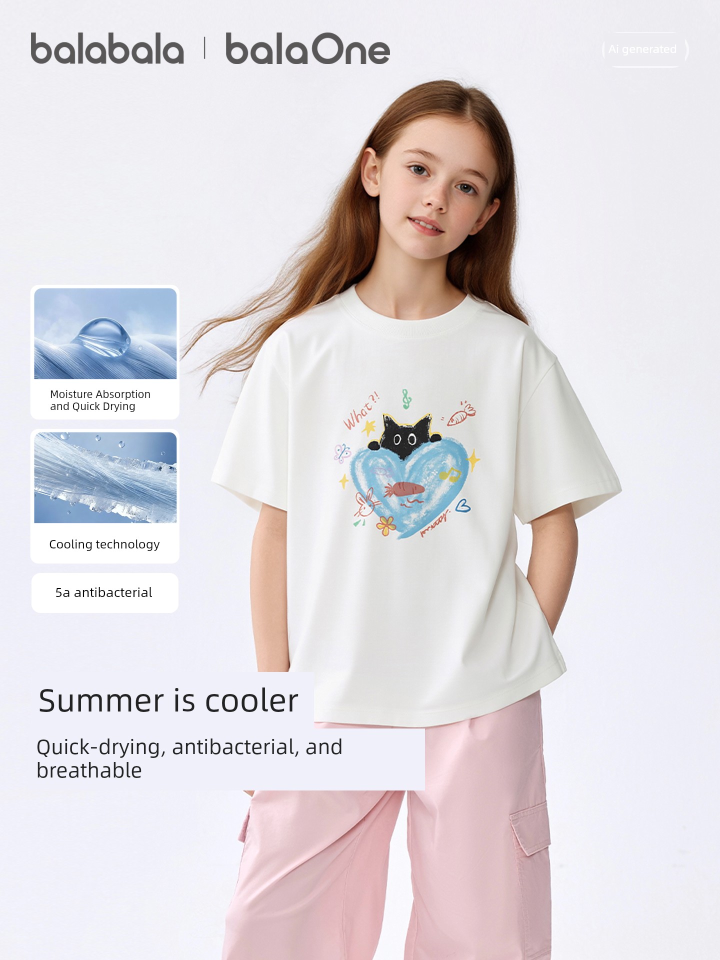 Balabala Short Sleeve 2024 New Arrival Cat Children's Clothing — 2